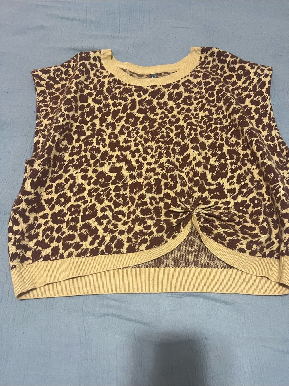 Anthropologie Leopard Print Twist Front Knit Tank - Beige/Brown XL